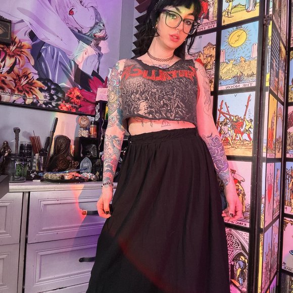 Basic Witch Cotton flowy Black Skirt, Whimsy Goth basic Skirt, Witchy Skirt, Cor - Picture 5 of 9